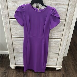 Calvin Klein Purple Sheath Dress with Puff Cap Sleeves